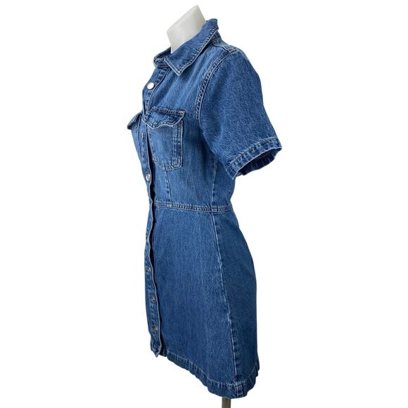 Zara Blue Medium Wash Short Sleeve Button Down A Line Mini Denim Jean Dress Sz S - Picture 2 of 5